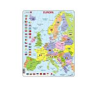 Larsen K2 Puzzle Éducatif Carte Politique de l’Europe pour Enfants - 48 Pièces avec Cadre, Pays, Capitales et Drapeaux - Édition Allemande