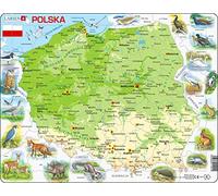 Larsen K98 Pologne Carte Physique, édition Polonais, Puzzle Cadre avec de 61 pièces