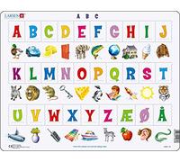 Larsen LS829 Apprendre l'alphabet: 29 Lettres majuscules, édition Danois, Puzzle Cadre avec de 29 pièces