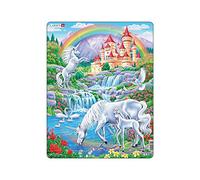 Larsen PG2 Puzzle Éducatif Enfant Licornes sous l’Arc-en-Ciel - Puzzle Cadre 32 Pièces aux Formes Originales - Imagination & Motricité - Carton Recyclé