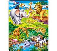 Larsen US16 Le Lion Royal Observe Les Animaux Sauvages de la Savane, Puzzle Cadre avec de 18 pièces