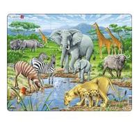 Larsen Puzzle FH9 Trou d'Arrosage – Savane Africaine – 65 pièces – Cadre éducatif pour enfants