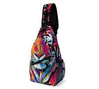 l'art du Roi des Tigres, avec Ses Éclaboussures d'encre Colorées Homme Femme Sacoche Bandouliere Petit Sac De Poitrine Casual Sacs D'Epaule pour Excursion Sport Business