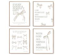 LARTSFRO Lot de 4 affiches décoratives murales chrétiennes avec nœud beige pour chambre à coucher, salle de bain, dortoir, décoration murale esthétique pour femmes, universitaires, adolescentes