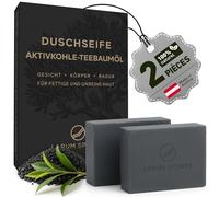 larum sports Savon Noir Corps - Savon Solide Purifiant au Charbon Actif et Tea Tree - Shampooing Solide et Savon Visage anti acné - bio vegan - 2x 85 g