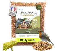 Larve Mouche Soldat Noire 1000g / 1k (équivalent 6,6 litres) Qualité Premium, Black Soldier Fly : Friandise pour Oiseaux, Hérissons, Tortues, Reptiles, Poissons, Rongeurs - 100% naturel, Sans additifs