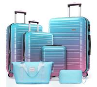 LARVENDER Ensemble de valises extensibles et légères avec roulettes pivotantes, Barbe à papa 6 pièces, 6 Piece Set (18/20/24/28/DB/TB), Ensembles de bagages extensibles rigides avec roues pivotantes