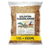 Larves de mouches soldats séchées - Black Soldier Fly - 1 kg (équivalent à 6,5 l) Aliment en sachet, collation riche en protéines pour oiseaux sauvages, poissons, reptiles, tortues et hérissons