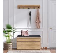 CONCEPT USINE | Meuble d'Entrée avec Porte-Manteau Mural et Coffre de Rangement | Design Bois LARVIK | Finition Chêne | Espace de Rangement pour Vêtements et Chaussures | Pratique et Elégant
