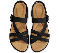 Larwen Sandales d'été confortables pour femme : semelles intérieures respirantes décontractées pour femme - Chaussures légères et habillées tissées pour la marche en plein air, noir, 38 EU