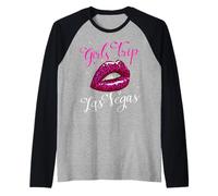Las Vegas Girls Trip Shirts pour Femmes Anniversaire lèvres Roses Manche Raglan
