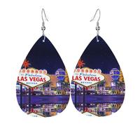Las Vegas Night City Boucles d'oreilles pendantes en cuir en forme de larme élégantes et légères pour femmes et filles, taille unique, cuir, sans pierre précieuse