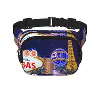 Las Vegas Night City Square Sac banane double couche Sac de poitrine Sac à bandoulière Sac de course à pied Voyage Randonnée, Noir , Taille unique