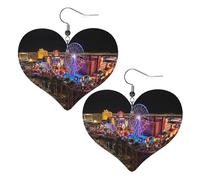 Las Vegas Night View Boucles d'oreilles élégantes en cuir en forme de cœur Accessoires tendance et uniques pour un usage quotidien, taille unique