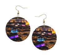Las Vegas Night View Boucles d'oreilles tendance en cuir pour femme - 1 paire de boucles d'oreilles légères imprimées - Bijoux cadeaux pour femmes et filles