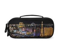 Las Vegas Night View Pochette de rangement multifonction avec poignée en cuir synthétique durable pour ranger les stylos, le maquillage, le voyage, le quotidien, l'organisation de bureau, 21 x 11 x