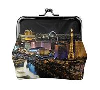Las Vegas Night View Print Double Fermoir Cadre en Métal Cuir Pochette à Change Portefeuille pour Femme avec clés, Petit sac à main, Noir , Taille unique