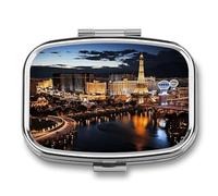 Las Vegas Pilulier portable compact en métal pour sac à main 2 compartiments