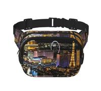 Las Vegas Sac banane à double couche carré unisexe Motif vue nocturne, noir, One Size
