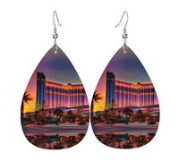 Las Vegas Sunset 1 Boucles d'oreilles en cuir imprimé en forme de goutte d'eau Accessoire tendance pour fêtes de fin d'année