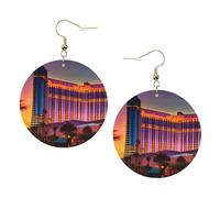 Las Vegas Sunset 1 Boucles d'oreilles rondes en cuir Couleur Saint-Valentin Festival Activités Mode Femme, taille unique, Simili cuir