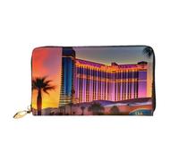 Las Vegas Sunset 1 imprimé pour téléphone portable, carte de crédit, argent portefeuille en cuir pour femme, poche zippée, noir, taille unique, Noir/blanc, One Size