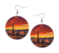 Las Vegas Sunset Boucles d'oreilles rondes en cuir Couleur Saint-Valentin Festival Activités Mode Femme, taille unique, Simili cuir