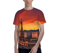 Las Vegas Sunset Print Men Summer Fashion T-Shirt Respirant Doux Manches Courtes Casual Tee Gym Office Wear, noir, XX-Large