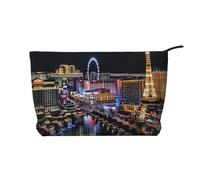Las Vegas Trousse de maquillage en velours côtelé avec dragonne pour femme Motif vue nocturne, Noir , Taille unique, Trousse de maquillage
