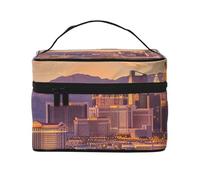 Las Vegas Trousse de maquillage imprimée coucher de soleil pour femme Trousse de rangement à fermeture éclair avec poignée, Noir , Taille unique, Trousse de maquillage