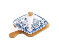 Lasagnes Assiette de riz au four, assiette de four à micro-ondes avec couvercle, poêle à pâtisserie en céramique, assiette à fromage, beurrier, assiettes commerciales pour Tartes(Blue)