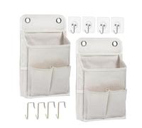 LASAMOLL Lot de 2 organiseurs de rangement à suspendre, sacs à suspendre sur une porte/paniers muraux avec poches pour la maison, le camping-car, le bureau et plus (2, blanc)