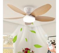 LASANYA Ventilateur de Plafond avec Télécommande avec Éclairage Salon Dimmable Silencieux Luminaire Ventilateur Plafonnier À 5 Pales Moteur DC Lampe Ventilateur de Chambre, Réversible-White-Wood-88CM