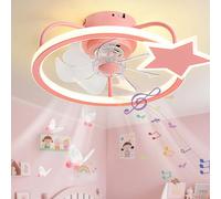 LASANYA Ventilateur de plafond moderne enfant étoile avec lumière et télécommande, lustre avec ventilateur intelligent Bluetooth pour chambre d'enfant, plafonnier avec ventilateur silencieux-rose