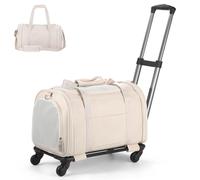 Lasaviin Sac de transport en cuir avec roues, sac de voyage approuvé par les compagnies aériennes pour petits chiens et chats de moins de 6,8 kg, sac de transport à roulettes pour avion, camping et