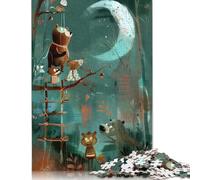 L'ascension vers la Lune - Puzzles de 1000 pièces représentant des Animaux sur Une échelle menant à la Lune, Cadeaux de Noël, Puzzle en Papier pour Adolescents, Puzzles Amusants (75 x 50 cm)