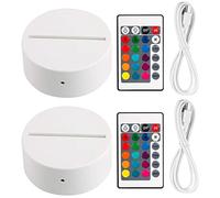 lascivious Lot de 2 Socles de Lampe de Nuit à LED 3D + TéLéCommande + Câble USB, PréSentoir de Spectacle de LumièRe 16 Couleurs pour Acrylique Blanc