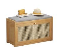 LASDERTV Armoire De Rangement De Chaussures en Bambou Peu Encombrante avec Tiroirs en Rotin, Étagère À Chaussures Fermée Mince Près De L'entrée, Banc De Rangement De Chaussures pour Placard