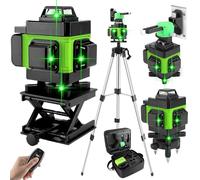 Laser en croix avec trépied, niveau laser 16 lignes, niveau IP54, niveau à bulle 360°, auto-nivelant, trépied de 1,5 m, batterie 2400 mAh, pour la pose de carreaux de sol (green)