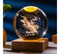 Laser Gravé Signe du Zodiaque Cristal Balle Miniature 3D Cristal Artisanat Décoration en Verre Sphère Décoration de La Maison Accessoires Cadeau (Taurus, 3.15 inches)