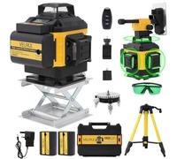 Laser Level, 4D Laser Level 16 Lines with Tripod, 360° Horizontal/Vertical Self-Leveling, Laser Lines Construction with 2×2400mAh Battery & LED Display, IP54 Waterproof and Dustproof