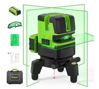 Laser Niveau Multiligne Vert 4 Verticales + 1 Horizontale Auto-nivelant - Mode Impulsion Extérieur, Batterie Li-ion USB-C, Base Rotative 360°