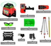 Laser rotatif VEVOR 360, plage de mesure 500 m, fonction d'autocalage, jeu de faisceaux verts 2