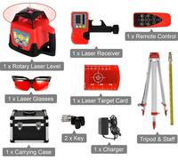 Laser rotatif VEVOR 360, plage de mesure 500 m, fonction d'autonivellement, kit de faisceau rouge Set 2