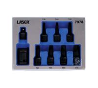 Laser Outils Double Disque Torx Étoile Embout Impact Douille Set 9pc T30 À T70