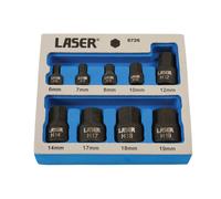 Laser Tools Profil Bas Impact Douille Embout Hexagonal Set 0.6cmD, 1cmD 9pc 6726