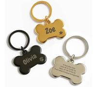 LASERO Medaille Chien avec Gravure Personnalisé - Os Bombé 40×25 mm - Plaque Identification Chien | ID Tag Léger Nom & Coordonnées - 3 Couleurs (Argent Noir Or)