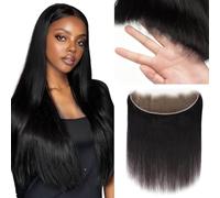 Lashey 13x4 HD Lace Frontal HD Dentelle Frontale Noeuds Pré-blanchis Ligne de Cheveux Pré-plumés Cheveux Humain Droit HD Frontal Straight Noir Naturel 40 cm (16 pouces)