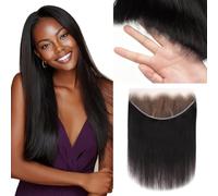 Lashey 13x6 HD Lace Frontal HD Dentelle Frontale Noeuds Pré-blanchis Ligne de Cheveux Pré-plumés Cheveux Humain Droit HD Frontal Straight Noir Naturel 45 cm (18 pouces)