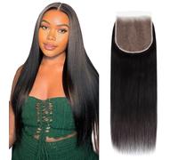 Lashey 6x6 HD Lace Closure HD Dentelle Closure Noeuds Pré-blanchis Ligne de Cheveux Pré-plumés Cheveux Humain Droit HD Clousre Straight Noir Naturel 35 cm (14 pouces)